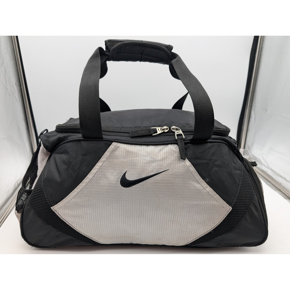 Nike Duffel Bag Black Silver Gym Training Travel Bag with Shoe Compartment
